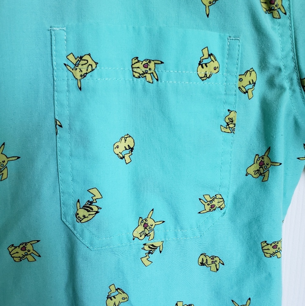 Men's teal Pikachu short sleeve button up